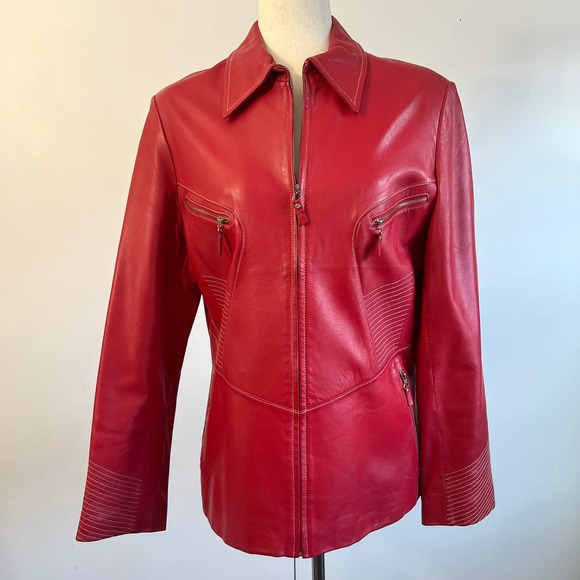 Kaiser Jackets & Coats Vintage Kaiser Lambskin Red Leather Moto